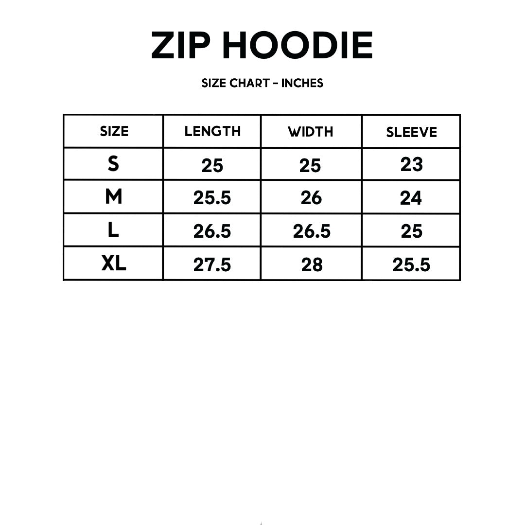 GIOVESSA Zip Hoodie Size Chart