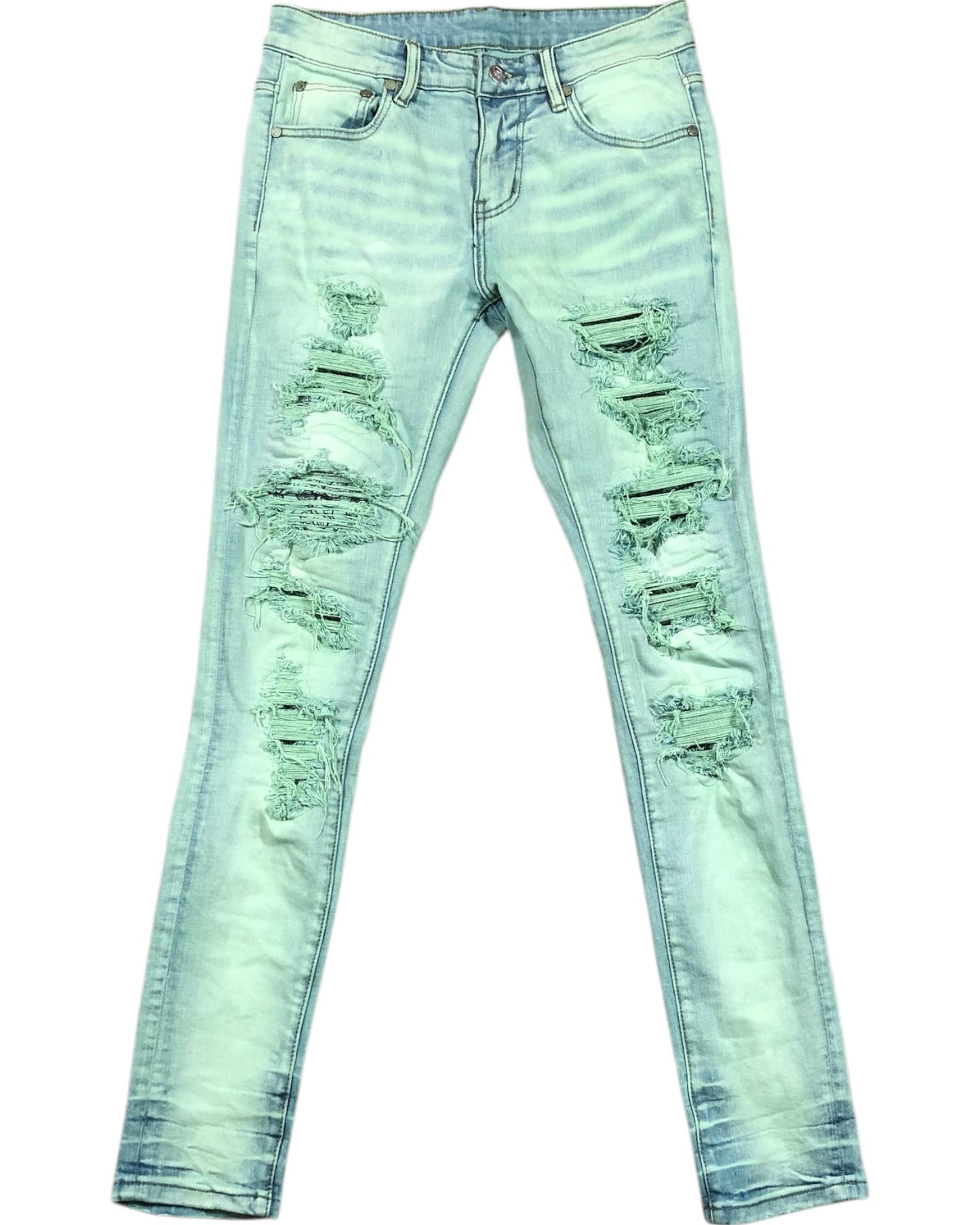 GIOVESSA slim stacked men’s denim jeans Streetwear front view color jade 