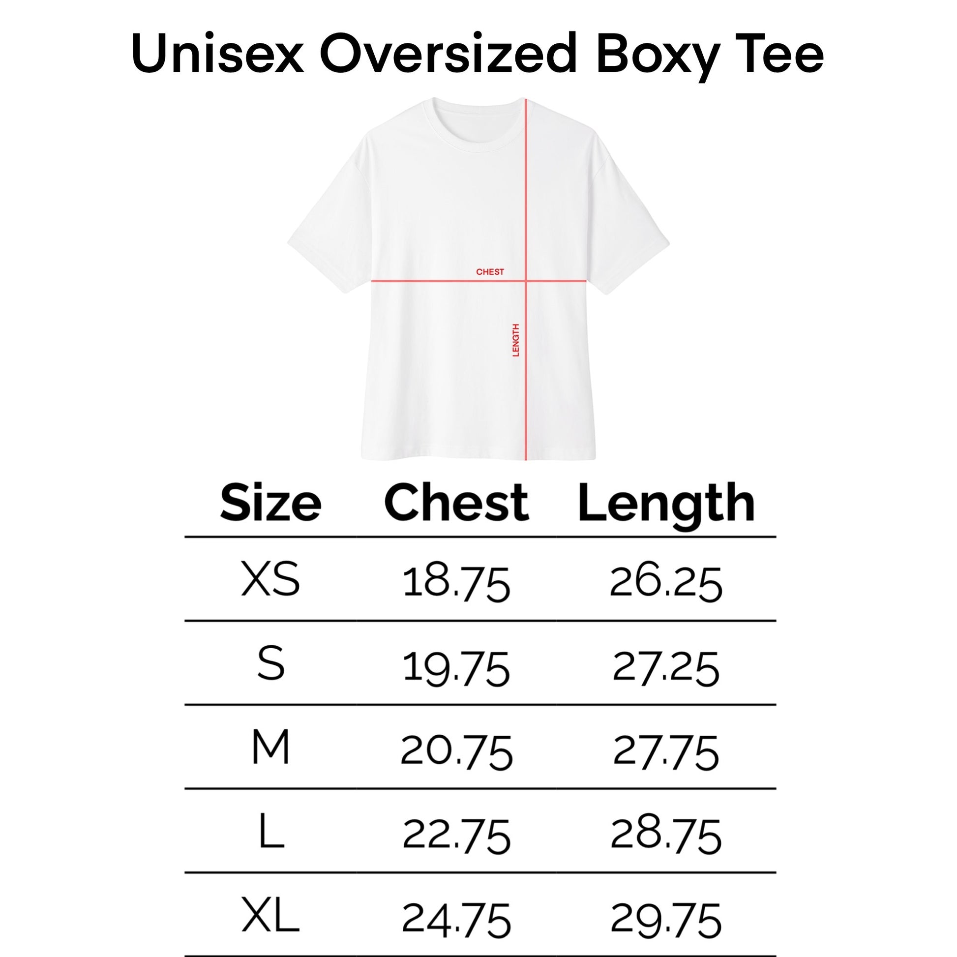 GIOVESSA OVERSIZED BOXY TEE SIZE CHART